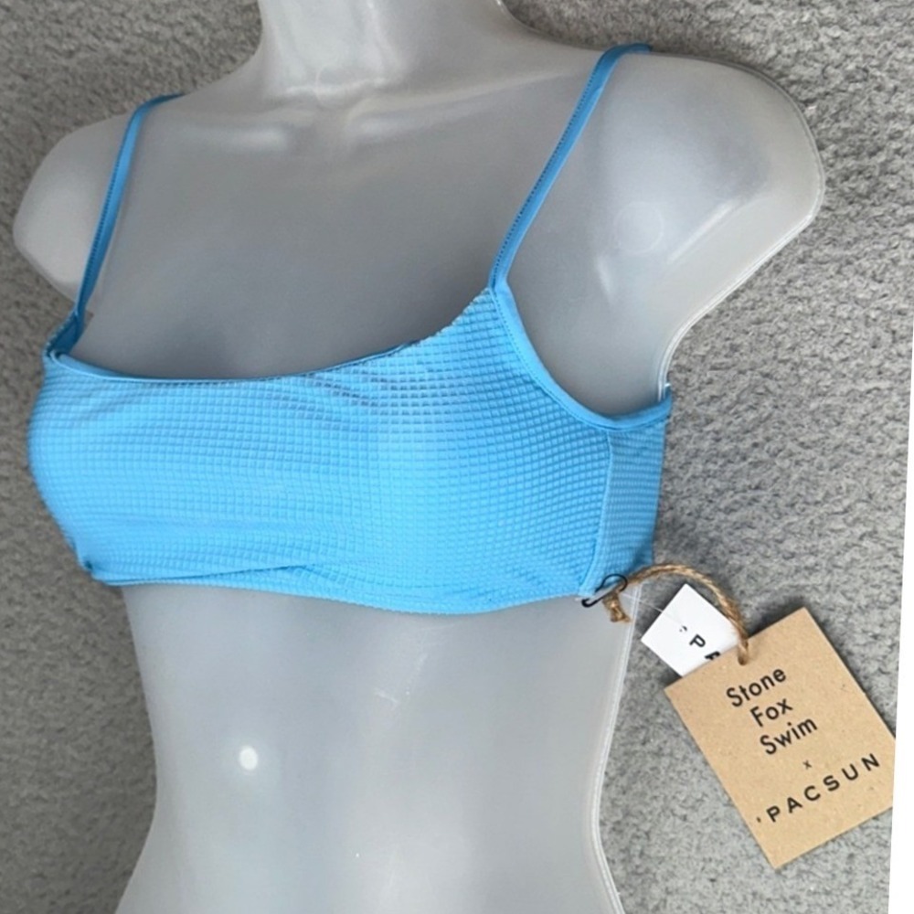Stone Fox Swim x PacSun Bikini Top Women S Blue Ribbed Bralette Scoop Neck NWT - Picture 7 of 14